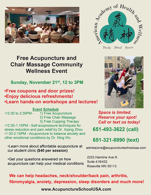 american academy of health and wellness acupuncture and chair massage event